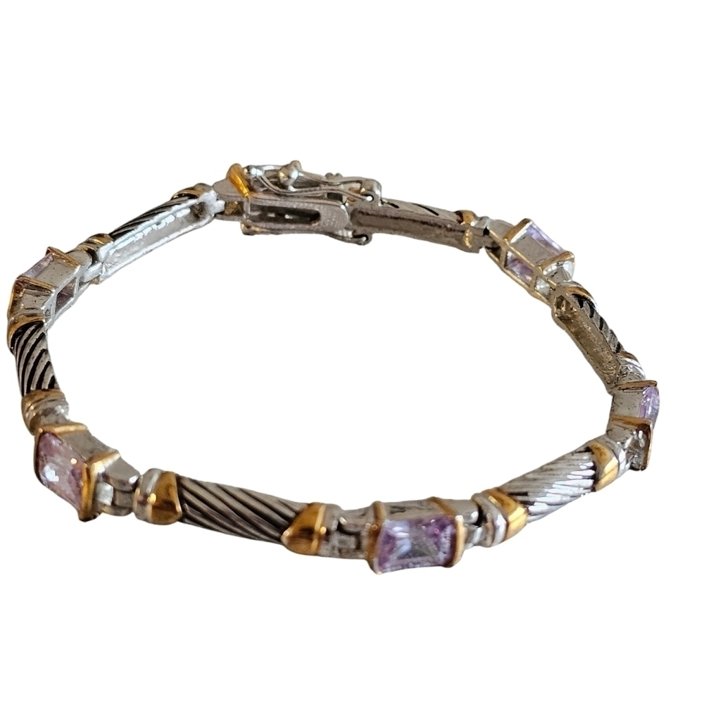 Vintage Twisted Cable Renaissance Revival Amethyst CZ's Bracelet sz 6.5"